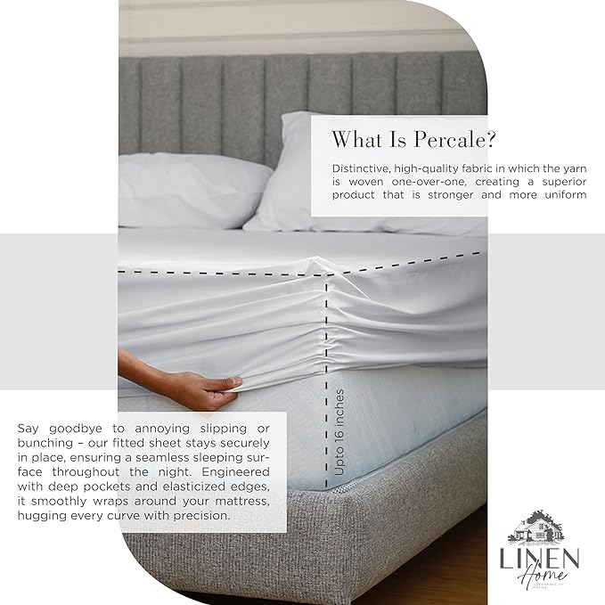 100% Cotton Percale Sheets California King Size, Dove Grey, Deep Pocket, 4 Pieces Sheet Set - 1 Flat, 1 Deep Pocket Fitted Sheet and 2 Pillowcases, Crisp Cool and Strong Bed Linen - LeafyLoom