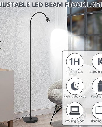 Reading Floor Lamp, 72" Tall LED Lamp with Flexible Gooseneck, Dimmable Zoomable Spotlight, Adjustable Color Beam Standing Lamp, Touch & Remote Control, Task Craft Bedroom Living Room, Matte Black - LeafyLoom