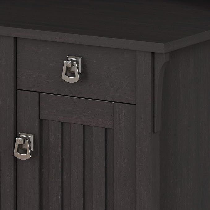Bush Furniture Salinas L Shaped Desk with Storage in Vintage Black | Modern Farmhouse Corner Table with Drawers and Cabinets for Home Office - LeafyLoom