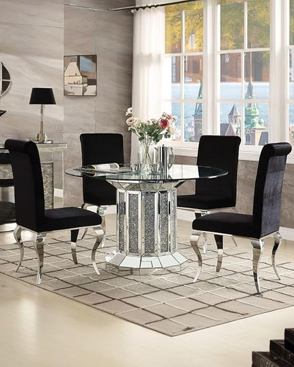 NicBex Dining Table Contemporary Kitchen Table Farmhouse Rustic Dining Table, Mirrored & Faux Diamonds Round Dining Table, Easy Assembly, Clear + Faux Diamonds - LeafyLoom