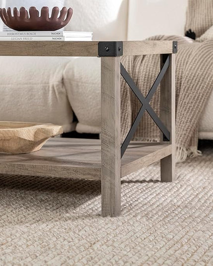 Walker Edison Sedalia Modern Farmhouse Metal X Coffee Table, 40 Inch, Grey Wash - LeafyLoom