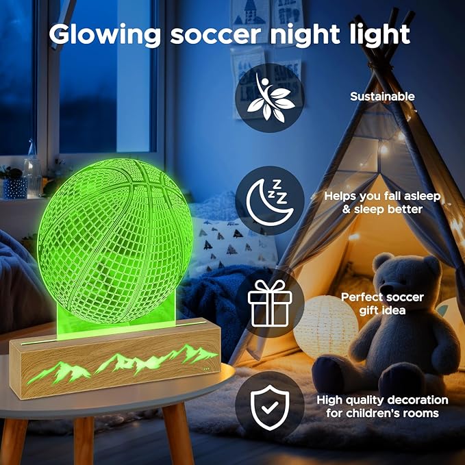 3D Basketball Night Light - Idea Gifts for Kid/fans, Acrylic Night Lights with Remote Control 16 Colors Changing Basketball Decoration - LeafyLoom