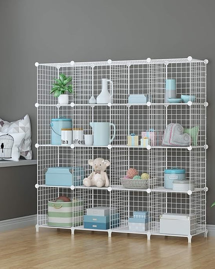HOMIDEC Wire Cube Storage, Storage Shelves 16 Cube Bookshelf Bookcase Closet Organizer and Storage, Wire Storage Shelves Multi-Use DIY Storage Cube Shelf for Books, Toys, Clothes, Tools - LeafyLoom
