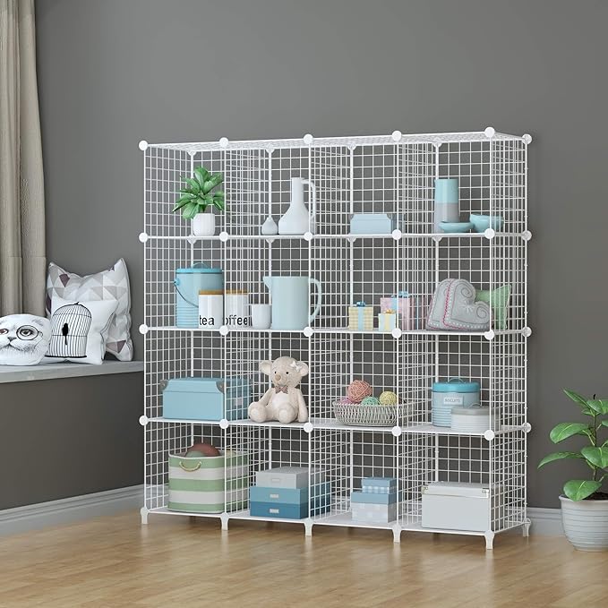 HOMIDEC Wire Cube Storage, Storage Shelves 16 Cube Bookshelf Bookcase Closet Organizer and Storage, Wire Storage Shelves Multi-Use DIY Storage Cube Shelf for Books, Toys, Clothes, Tools - LeafyLoom