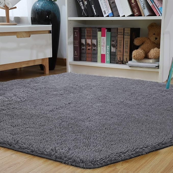junovo Ultra Soft Rug for Nursery Children Room Baby Room Home Decor Dormitory Hexagon Carpet for Playhouse Princess Tent Kids Play Castle, Diameter 4.6 ft, Grey - LeafyLoom