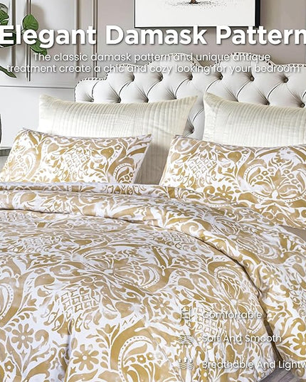 Sophia & William Queen Size Comforter Set for All Season, 3 Pcs Bedding Set with Bronze Printed Comforter with & 2 Pillowcases - LeafyLoom