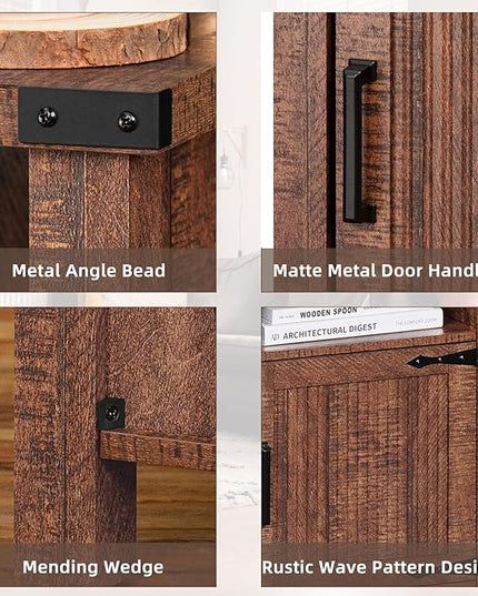 Night Stand Set of 2, 18 Inch Farmhouse Nightstand with with Charging Station and USB Port, Rustic Wood Bedside Table with Magnetic Door, Bed Side Tables for Bedroom, Reclaimed Barnwood - LeafyLoom