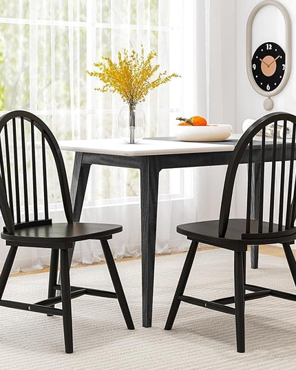 HAPPYGRILL 2 Pieces Wooden Dining Chairs Set, Vintage Armless Windsor Chairs, Kitchen Dining Chairs with Backrest, Black - LeafyLoom
