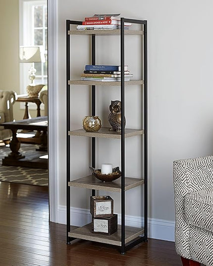 Household Essentials 5 Tier Storage Tower Metal, Grey Shelf – Black Frame, Ashwood - LeafyLoom