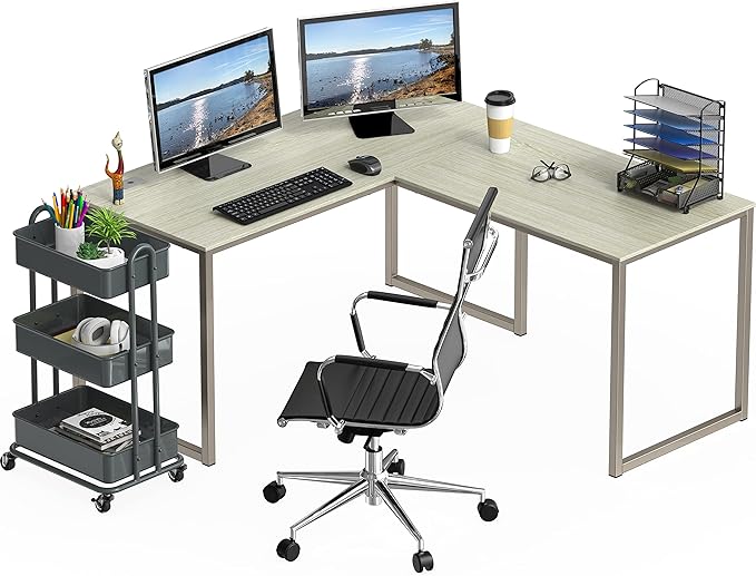 SHW Home Office 55-Inch Large L Shaped Corner Desk, 24" Deep, Maple - LeafyLoom