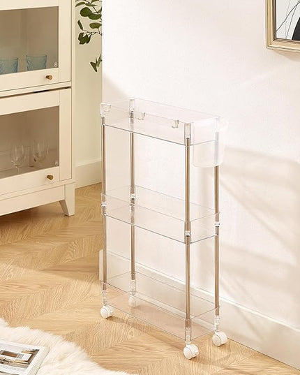 VECELO 3-Tier Clear Rolling Storage Cart,Acrylic Bathroom Utility Cart Kitchen Storage Organizers,Mobile Carts with 2 Lockable Wheels&Hooks for Livingroom Office Home,Clear - LeafyLoom