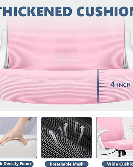 Office Chair Desk Chair, Ergonomic Mesh Computer Chair Home Office Desk Chairs, Swivel Task Chair Mid Back Breathable Rolling Chair with Adjustable Lumbar Support Flip Up Armrest (Pink) - LeafyLoom