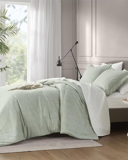 Degrees of Comfort Sage Green Comforter Set King Size, Lightweight Summer Comforters, Soft Chambray Print Cover, Down Alternative Filling, 3 Pieces Bedding Sets Including 1 Comforter and 2 Pillow Sham - LeafyLoom