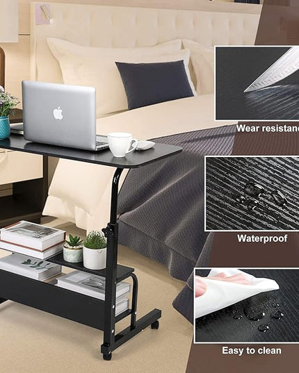 Adjustable Home Office Desk Portable Study Computer Rolling Desk for Small Spaces Movable Sofa Side Table on Wheels Student Small Laptop Desk with Storage Black Size 31x16 Inch - LeafyLoom