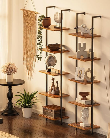 SUPERJARE 5 Tier Bookshelf, Narrow Book Shelf with Open Display Shelves, Small Bookcase with Metal Frame for Bedroom, Living Room, Rustic Brown - LeafyLoom