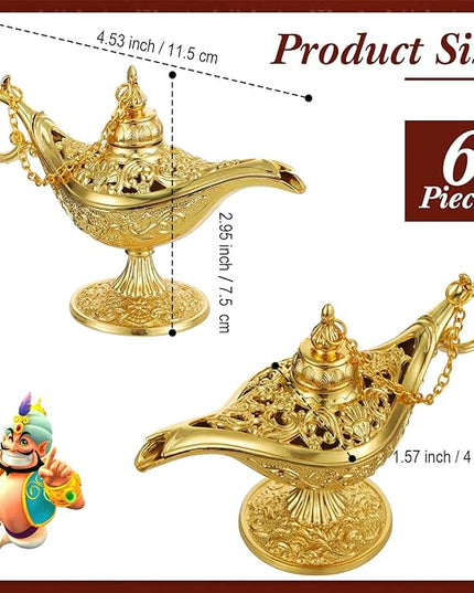 6 Pieces Magic Lamp Halloween Vintage Legend Lamp Wishing Light Costume Lamp Classic Costume Props Lamp Tabletop Decoration for Arabian Costume Props Home Party Birthday Wedding Delicate Gift (Gold) - LeafyLoom