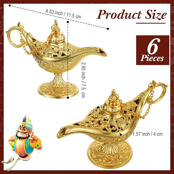 6 Pieces Magic Lamp Halloween Vintage Legend Lamp Wishing Light Costume Lamp Classic Costume Props Lamp Tabletop Decoration for Arabian Costume Props Home Party Birthday Wedding Delicate Gift (Gold) - LeafyLoom