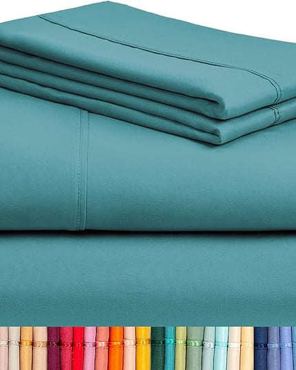 LuxClub Twin XL Sheets - Soft Twin Bed Sheets for Boys and Girls, 4 PC Deep Pockets 18" Eco Friendly Wrinkle Free Kids Fitted Sheets Machine Washable Hotel Bedding Silky Soft - Teal Twin XL - LeafyLoom