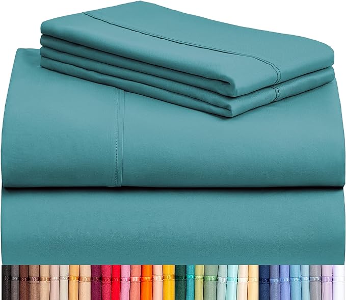 LuxClub Twin XL Sheets - Soft Twin Bed Sheets for Boys and Girls, 4 PC Deep Pockets 18" Eco Friendly Wrinkle Free Kids Fitted Sheets Machine Washable Hotel Bedding Silky Soft - Teal Twin XL - LeafyLoom