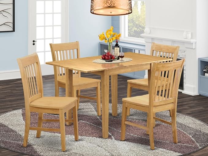 East West Furniture NDNO5-OAK-W Norden 5 Piece Modern Set Includes a Rectangle Wooden Table with Dropleaf and 4 Dining Chairs, 30x48 Inch, Oak - LeafyLoom