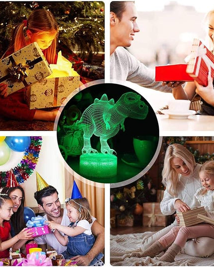 VSATEN Dinosaur Night Light for Kids, 3D Illusion Lamp 3-Pattern & 16 Colors Changing LED Dino Nightlight with Smart Touch & Remote Control, Dinosaur Gifts for Boys Girls Age 4 5 6+ Year Old - LeafyLoom
