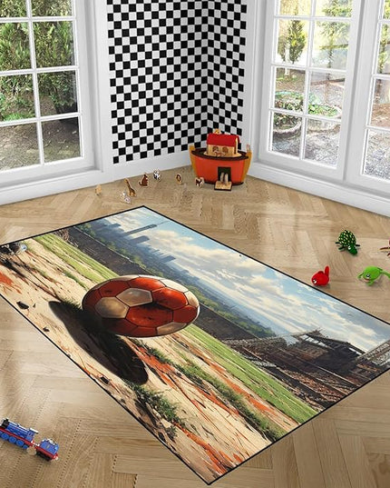 Football Rug - Football Decor for Boys Bedroom Soccer Rug for Play Area Football Printed Rug for Kids Room Basketball Rugs for Teen Boys Bedroom Playmat Area Rugs for Kids Rooms,3'×4' - LeafyLoom