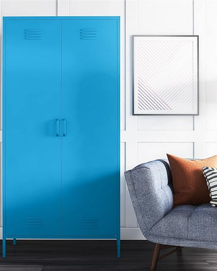 Novogratz Cache Tall 2 Door Metal Locker Cabinet, Blue - LeafyLoom
