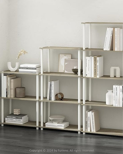 Furinno Turn-N-Tube 5-Tier Multipurpose Compact Display Rack, Shelving Unit, Bookcase, Sonoma Oak/White - LeafyLoom