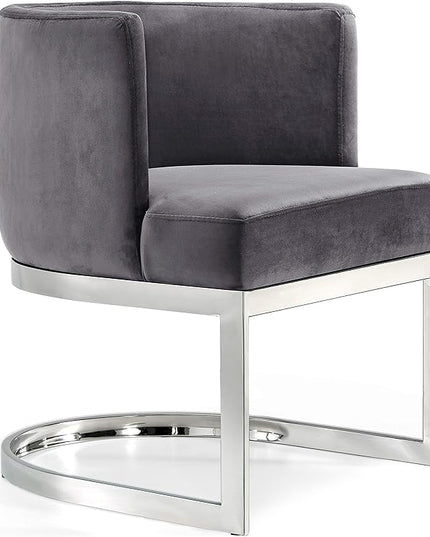Meridian Furniture Gianna Collection Modern | Contemporary Velvet Upholstered Dining Chair with Polished Chrome Metal Frame, 24" W x 22" D x 29.5" H, Grey - LeafyLoom