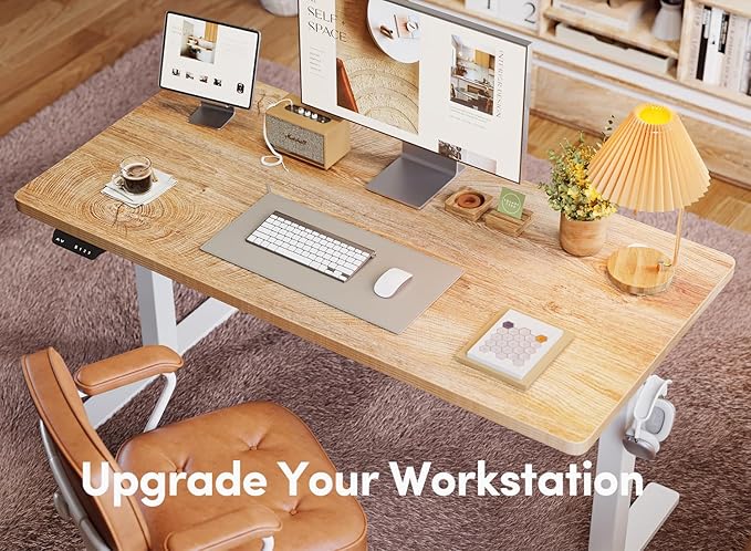 BANTI 48'' Standing Desk, Electric Stand up Height Adjustable Home Office Table, Sit Stand Desk with Splice Board, Maple - LeafyLoom