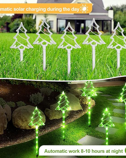 Solar Christmas Garden Lights Outdoor Decorations, 8 Modes Xmas Tree Candy Lights Waterproof Led Garden Stake Lights for Walkway Yard Lawn Porch Holiday Decor 5-Pack BRIGHTDECK
