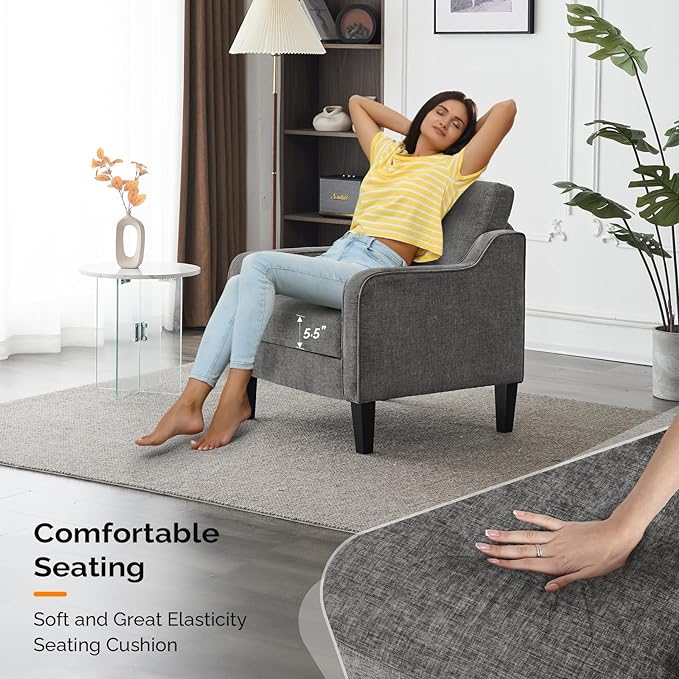 VINGLI Accent Chairs for Living Room Chairs Reading Chair Mid Century Modern Chair Soft Chenille Sofa Chair Upholstered Arm Chair Comfy Chair Side Chair (Light Grey Chenille) - LeafyLoom
