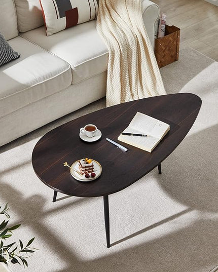 SAYGOER Oval Coffee Table Espresso Wood Mid Century Modern Coffee Tables Unique Retro Farmhouse Accent Center Sofa Rustic Table for Living Room Home Office Easy Assembly, Dark Brown - LeafyLoom