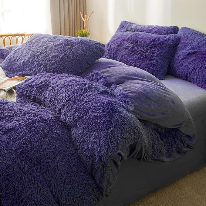 Fluffy navy blue comforters Cover twin size - Ultra Soft Plush dark blue bedding Sets 2 Pieces (1 faux fur comforter Cover + 1 fuzzy pillow case) girls shaggy navy blue twin bed set (Dark Blue, Twin) - LeafyLoom