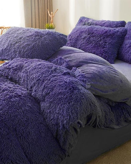 FOPPA Dark Blue fluffy Comforter Cover Set king- Ultra Soft fluffy navy blue Bedding Sets 3 Pieces (1 Duvet Cover + 2 Pillow case) navy blue fluffy bed set (Dark Blue, King) - LeafyLoom