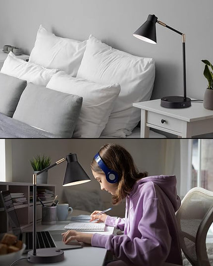 O’Bright Astrum - LED Desk Lamp with Dual USB Charging Ports, 100% Metal Lamp, 270° Swivel Arms, Soft White Light (3000K), Bedside Reading Lamp, Home Office Lamp, Table Lamp, ETL Listed, Black - LeafyLoom