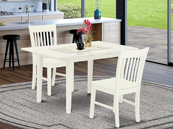 East West Furniture NOFK3-LWH-W 3 Piece Room Furniture Set Contains a Rectangle Wooden Table with Butterfly Leaf and 2 Kitchen Dining Chairs, 32x54 Inch - LeafyLoom