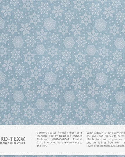 Comfort Spaces Cotton Flannel Breathable Warm Deep Pocket Sheets with Pillow Case Bedding, Cal King, Blue Snowflakes 4 Piece - LeafyLoom