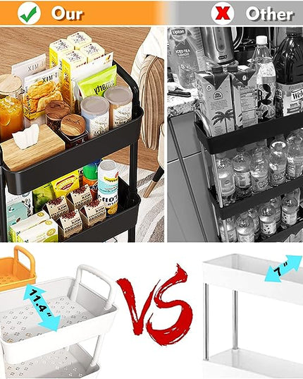 5-Tier Rolling Cart, Multipurpose Utility Cart, Rolling Carts with Lockable Wheels, Storage Cart Craft Cart Organizer for Bathroom Laundry Kitchen,Used as book art snack lash makeup diaper cart,Black - LeafyLoom