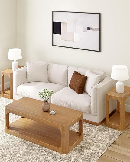 Plank+Beam Forma Coffee Table, Solid Wood 54 Inch Modern Coffee Table with Shelf, Contemporary Center Table with Storage Space, Rectangle Tea Table with Storage, Pecan - LeafyLoom