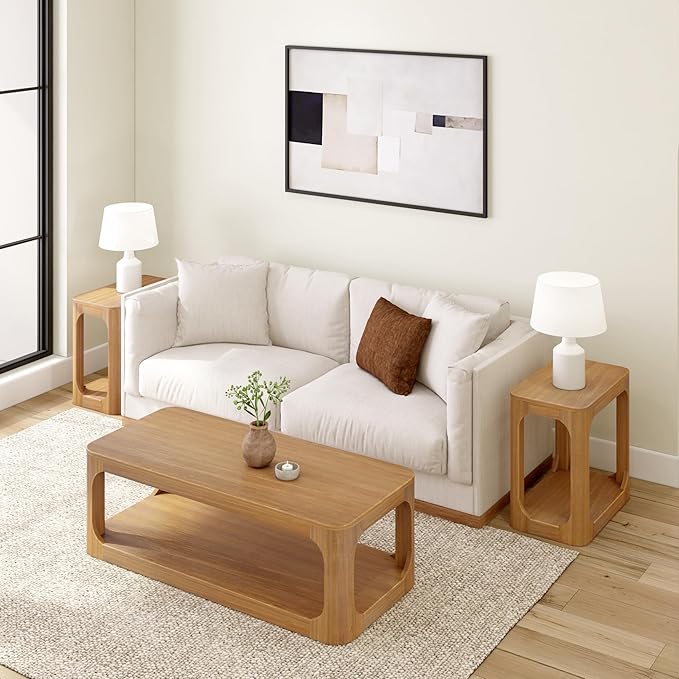 Plank+Beam Forma Coffee Table, Solid Wood 54 Inch Modern Coffee Table with Shelf, Contemporary Center Table with Storage Space, Rectangle Tea Table with Storage, Pecan - LeafyLoom