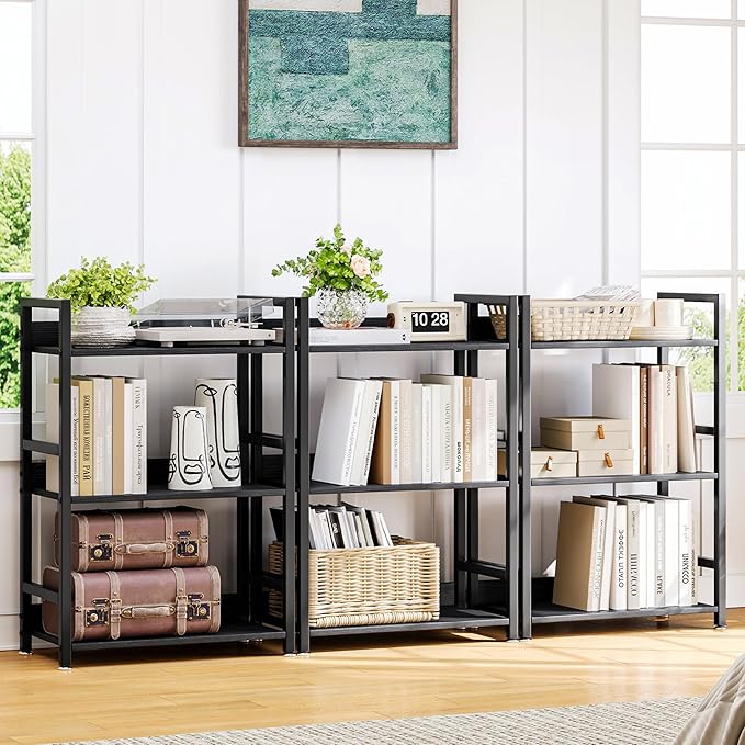 3 Tier Small Black Bookshelf, 120 lbs Weight Capacity, Small Black Bookcase for Small Spaces, Small Space Bookcase for Bedroom, Living Room, Home Office - LeafyLoom