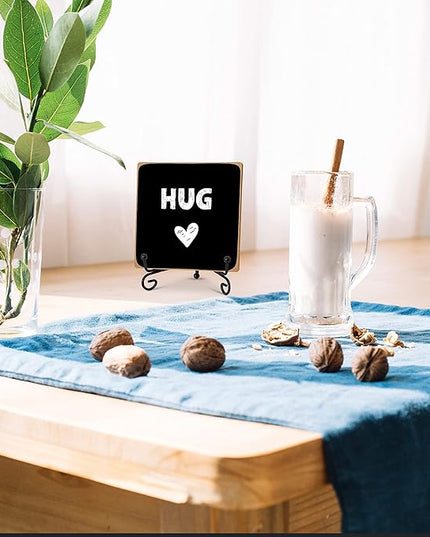 Hug - Home Office Desk Decor Wood Plaque with Stand, Love You Gifts, Thinking of You Gifts for Women Friends Girlfriend Boyfriend Mom Sisters - A02 - LeafyLoom