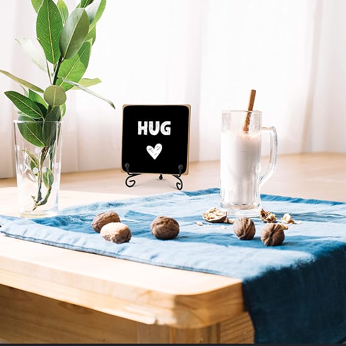 Hug - Home Office Desk Decor Wood Plaque with Stand, Love You Gifts, Thinking of You Gifts for Women Friends Girlfriend Boyfriend Mom Sisters - A02 - LeafyLoom