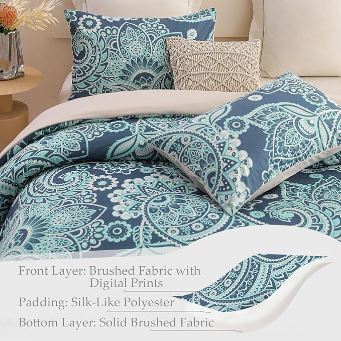 Whale Flotilla King Comforter Set, Soft Reversible Turquoise Bedding Comforter Set with Pailsey Pattern, 1 Micoriber Printed Comforter and 2 Pillow Shams, 3 Pieces - LeafyLoom