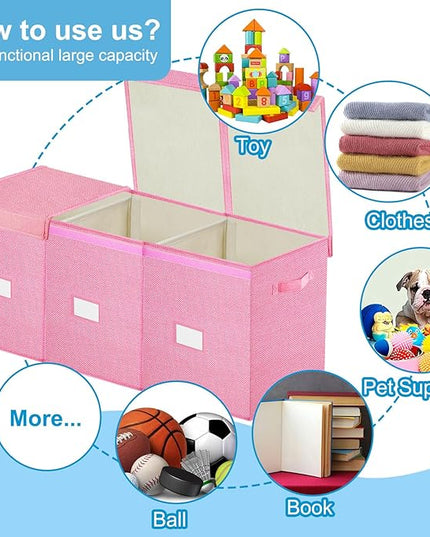 Large Toy Box Chest,Big Toy Storage Organizer,Storage Bins with Lids,Stuffed Animal Storage,Toy Bins for Kids Extra Large,Toddlers,Baby,Girls,Nursery,Living room,playroom(Pink) - LeafyLoom