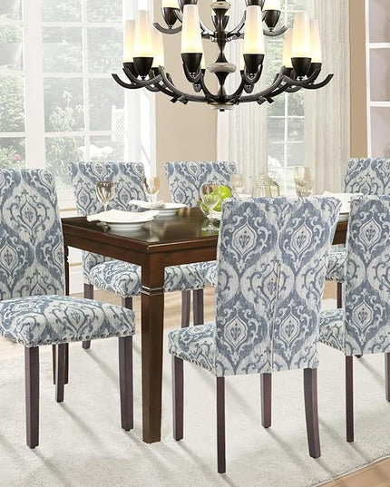 Parsons Dining Chairs Set of 2, Upholstered Nailhead Dining Room Kitchen Side Chair with Thick Cushions and Wood Legs, White/Blue - LeafyLoom