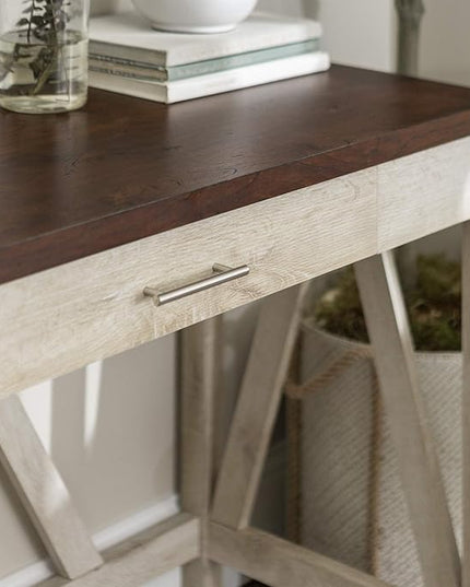 Walker Edison Rustic Farmhouse Wood Computer Writing Desk Home Office Workstation Small, 46 Inch, White Oak and Brown - LeafyLoom