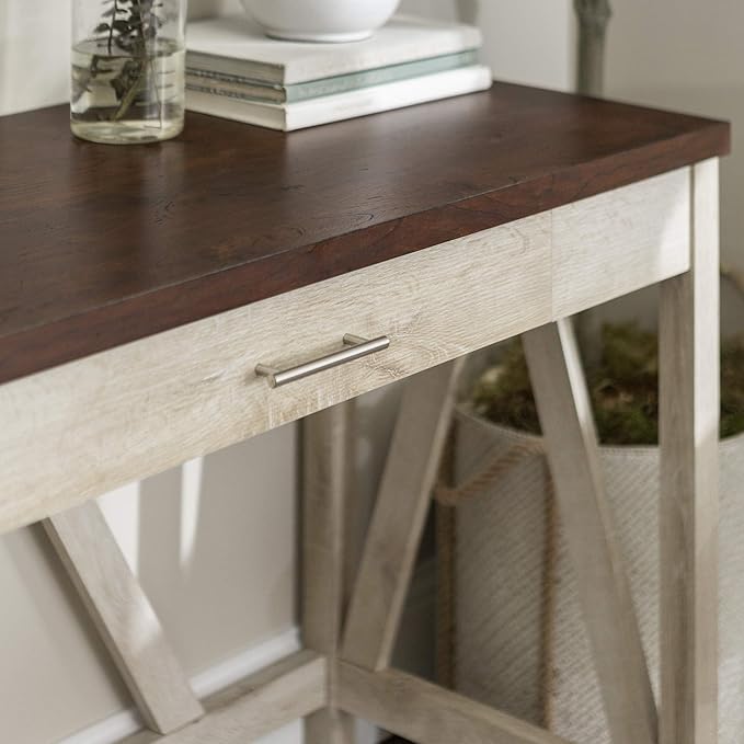 Walker Edison Rustic Farmhouse Wood Computer Writing Desk Home Office Workstation Small, 46 Inch, White Oak and Brown - LeafyLoom