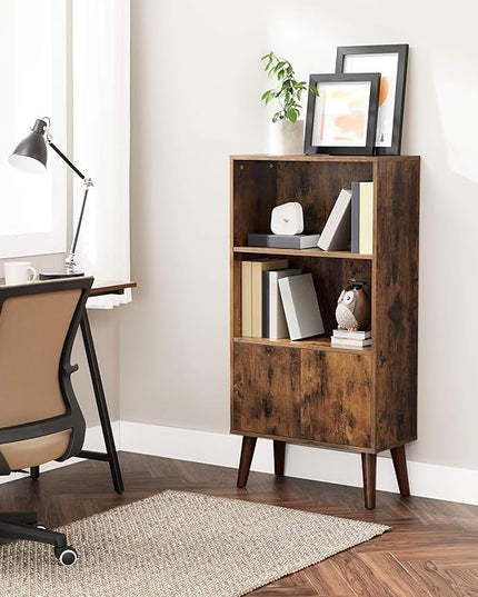 VASAGLE Bookcase, 2-Tier Retro Bookshelf with Doors, Storage Cabinet for Books, Photos, Decorations in Living Room, Office, Study, Mid-Century Style, Rustic Brown ULBC09BX - LeafyLoom